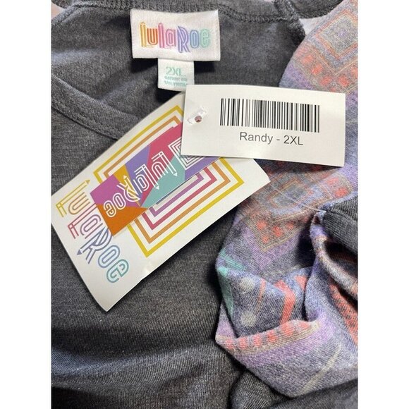 LulaRoe 2XL Randy Gray Crew Geometric Washed-Out Long Raglan Sleeve Print Tee - Picture 6 of 6